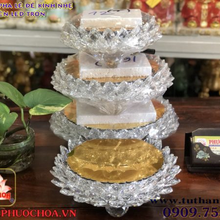 Đài sen pha lê đế kính nhẹ đèn led đổi màu tròn - Ảnh 5