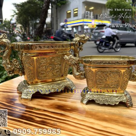 Lư nhang vuông đồng tai rồng - Ảnh 4