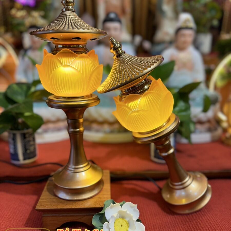Đèn thờ cúng lưu ly hợp kim cao 33cm - Ảnh 3