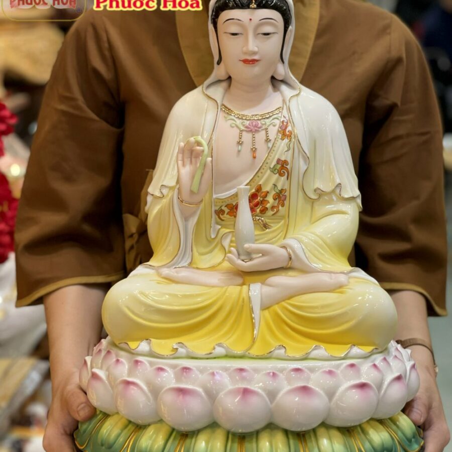 Tôn Tượng Quan Âm Sứ Vàng A08 - Ảnh 3
