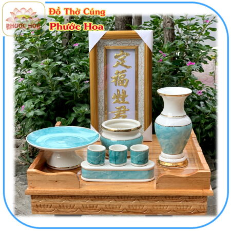Trọn Bộ Bàn Thờ Ông Táo Bài Vị Dát Vàng Mâm Xoan Đào màu tự nhiên 40x40cm - Ảnh 10