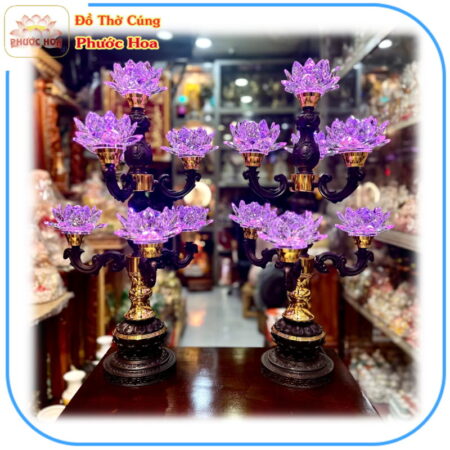 Đôi đèn thờ 7 bông pha lê