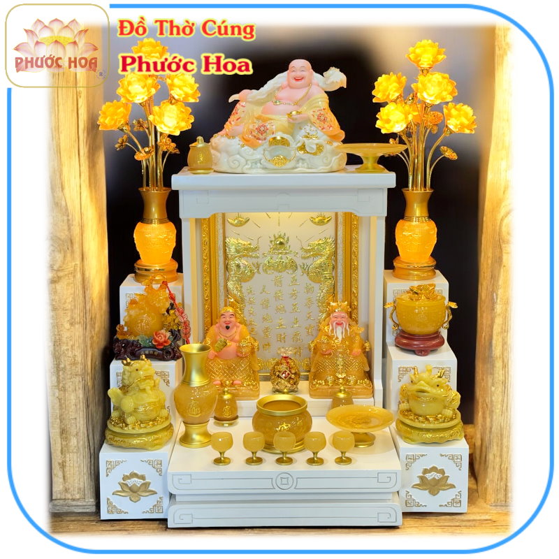 ongcocnendatvitrinao_dothocungphuochoa Bộ thờ đá vàng trang trí bàn thờ ông địa