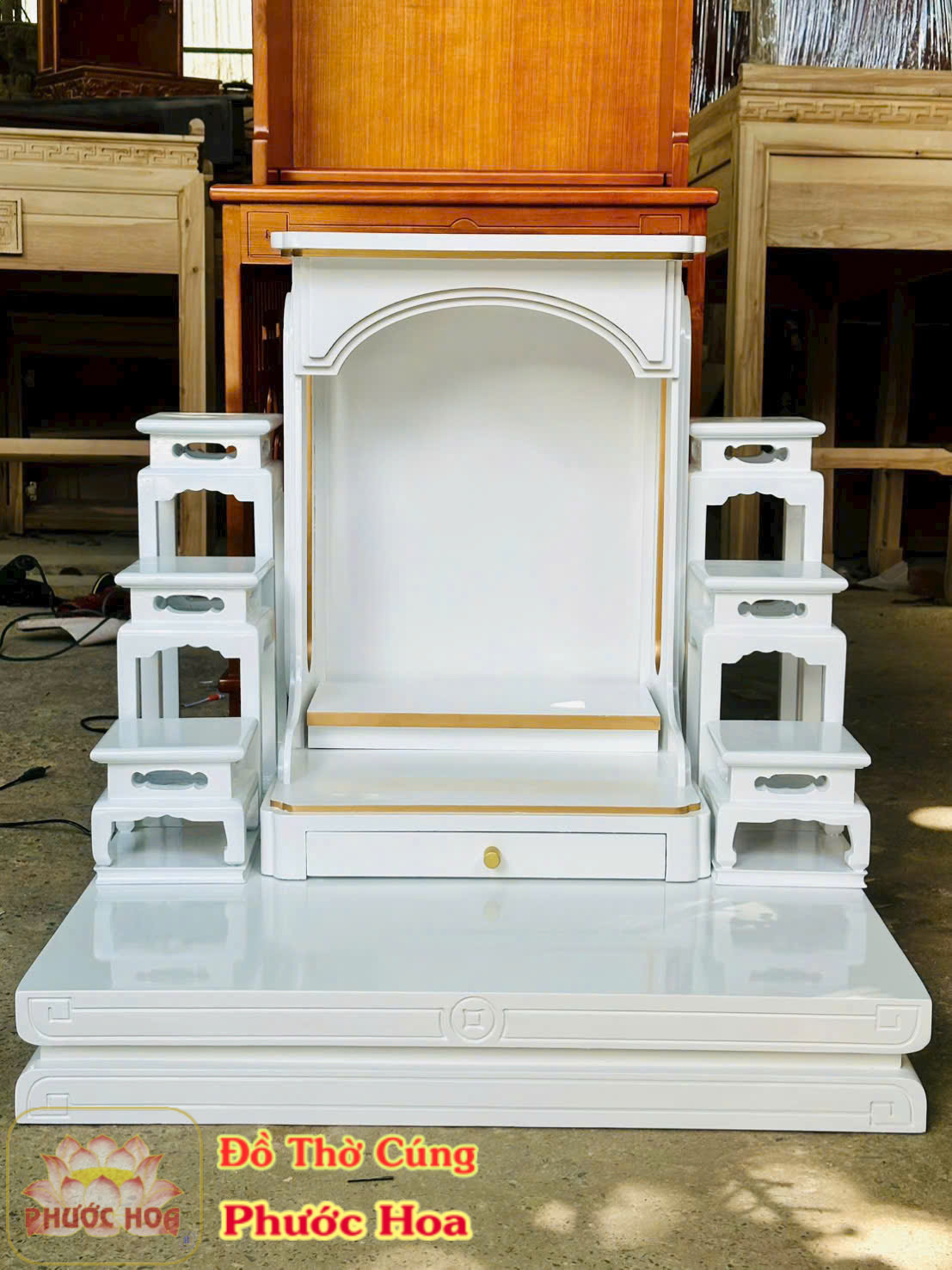 tronbotuthotamcapbuckebanthomautrang_dothocungphuochoa Trọn bộ tủ thờ tam cấp _ bục kê bàn thờ màu trắng