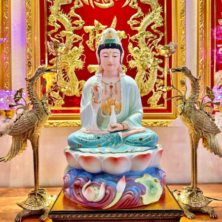 Tượng Quan Âm sứ xanh cao 40cm